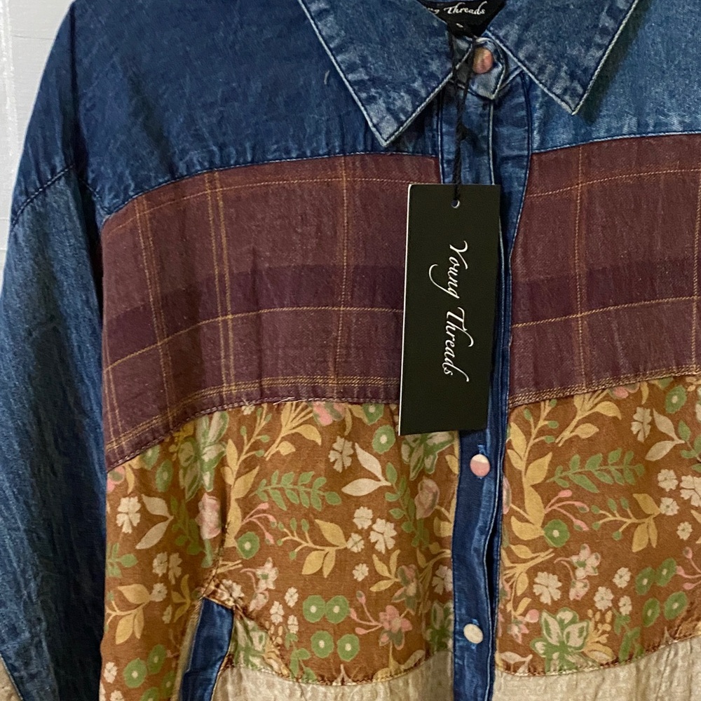 Young Threads Patchwork Denim Shirt Oversized Boh… - image 3